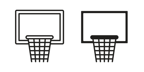 Basketball hoop icon set in black outline and fill. Editable icons © Lohan
