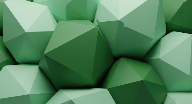 A cluster of green geometric shapes with faceted surfaces