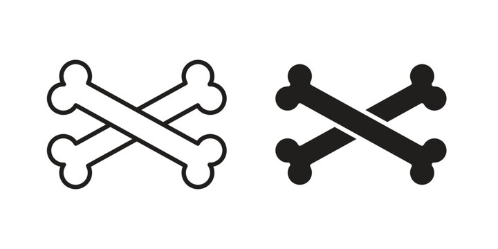 Bone icon set in black outline and fill. Editable icons