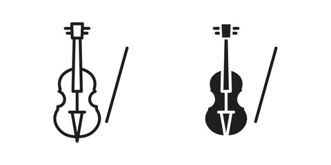 Cello icon set in black outline and fill. Editable icons © Lohan
