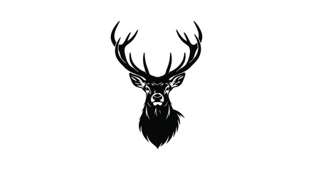 A striking black silhouette of a majestic stag s head with large antlers against a white backdrop silhouette high quality professional detailed © GDSneha02