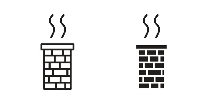 Chimney icon set in black outline and fill. Editable icons