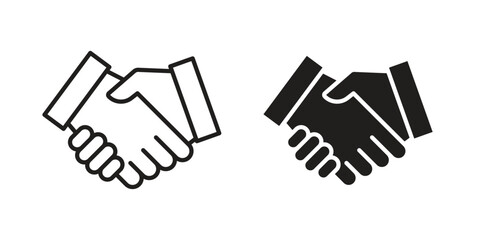 Fototapeta premium Deal handshake icon set in black outline and fill. Editable icons