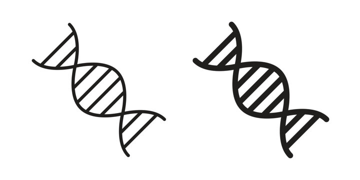DNA icon set in black outline and fill. Editable icons