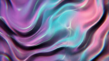 Fototapeta premium Abstract flowing waves of iridescent pink and teal colors with subtle shimmering particles