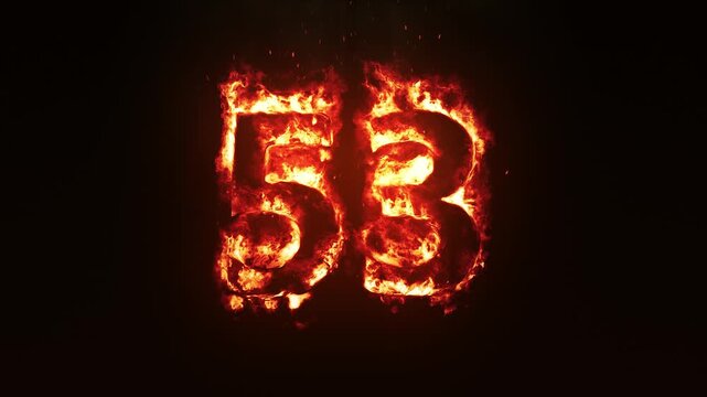 Burning Fire Number 53. Fire Digit Animation. Fiery Number