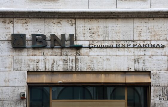 Naples, Italy - 5. March 2026: BNL Gruppo BNP Paribas bank logo on building facade