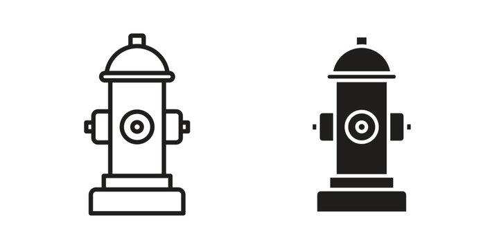 Fire hydrant icon set in black outline and fill. Editable icons