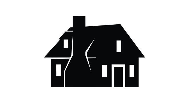 A stark black silhouette of a classic gabled house with windows and a chimney creating a dramatic silhouette high quality professional