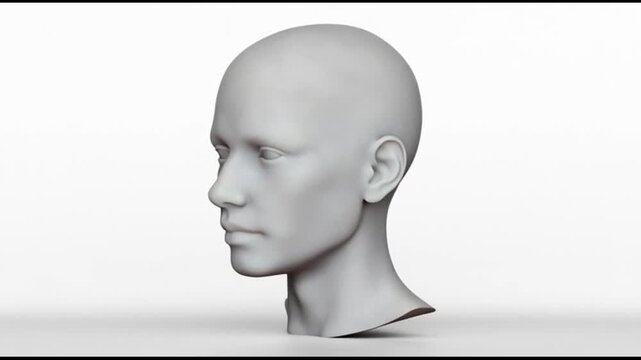 3D Model of Mannequin Head Sculpture in Gray, Profile View Without Hair - Realistic and Modern Digital Art for Anatomy Study and Creative Display