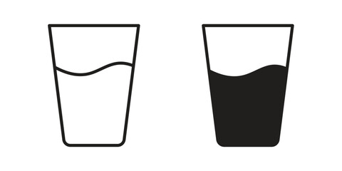 Half Glass icon set in black outline and fill. Editable icons © Lohan