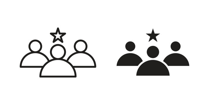 Leadership icon set in black outline and fill. Editable icons