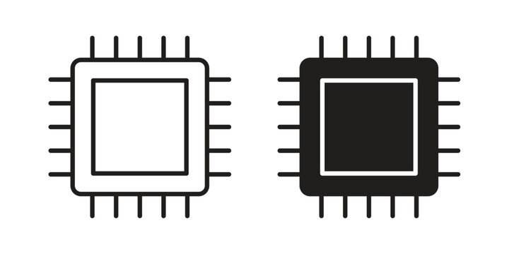 Microchip icon set in black outline and fill. Editable icons