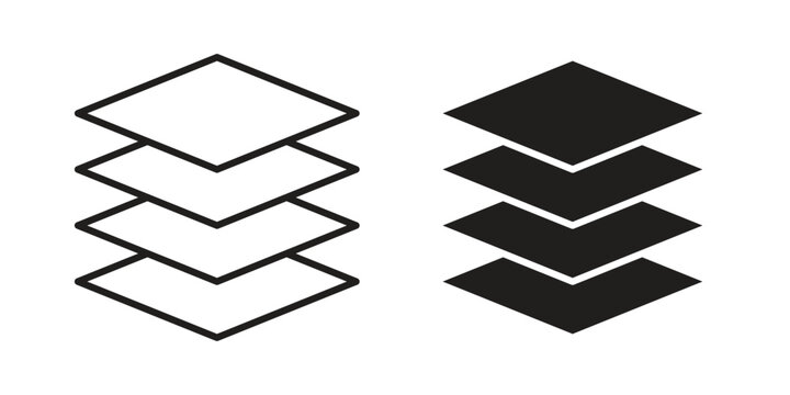 Multiple Layers icon set in black outline and fill. Editable icons