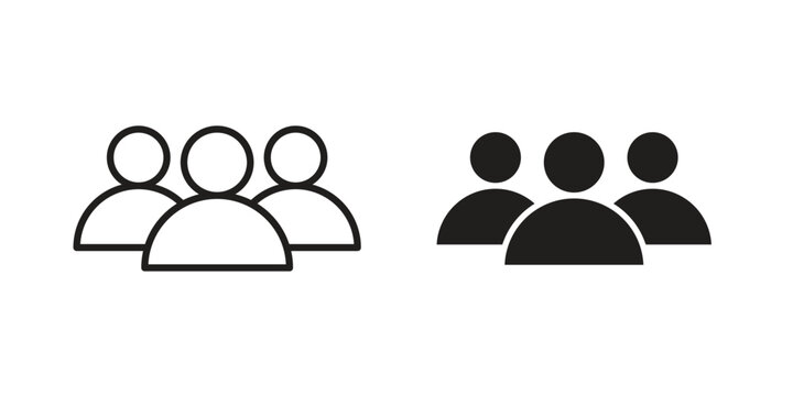 People icon set in black outline and fill. Editable icons