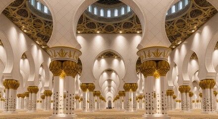 Fototapeta premium Grand interior with arches and columns illuminated by natural and artificial light