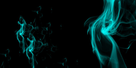 Abstract turquoise smoke swirls on black background, cyan fluid vapor with copy space © Imtiyaz Baba