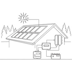 Obraz premium Solar panel installation on a house with battery and inverter system
