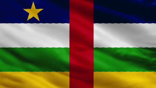 Central African Republic National Flag Waving, Five-Color Tricolor with Yellow Star Animation