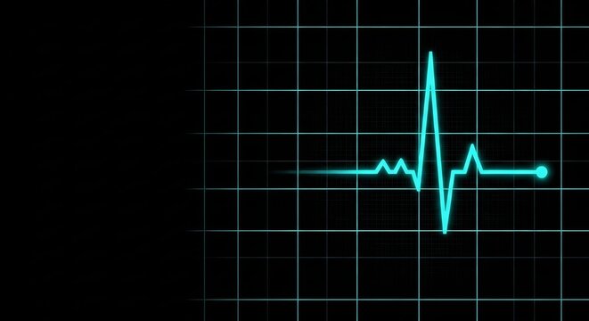 Ecg heartbeat pattern on black background with grid lines