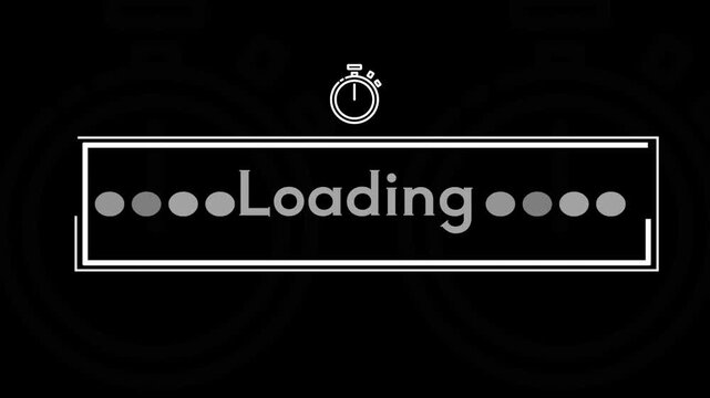 Modern digital loading text animation overlay for social media platforms, indicating progress or buffering with a clean, dynamic interface design