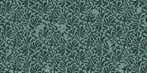 Naklejka premium A seamless pattern of stylized teal and dark green foliage