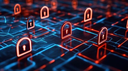 Fototapeta premium Secure Digital Network with Glowing Padlocks Representing Virtual Private Network Security and Data Encryption