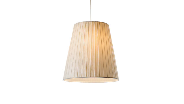 Elegant pleated fabric lampshade, light beige pendant lamp isolated on transparent background, modern home decor lighting fixture PNG