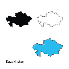 Fototapeta premium Kazakhstan map silhouettes in blue fill and black outline for diverse digital design needs