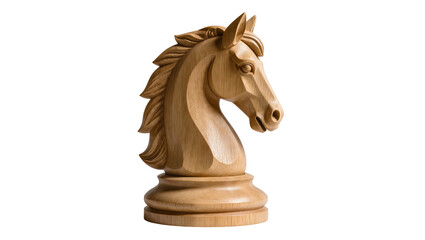 Elegantly carved light brown wooden chess knight piece, isolated on transparent background, representing strategy and classic board games PNG © Carlos