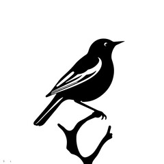 Obraz premium Black Silhouette Bird: A sleek black silhouette of a bird perched gracefully on a delicate branch, showcasing minimalist art and natural beauty. 