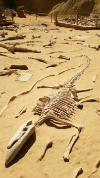 Whale fossil basilosaurus skeleton exposed in desert sand