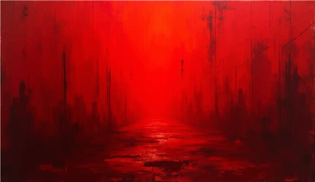 An abstract dark nature background featuring a red waterfall in the mountains at night with vintage grunge textures and motion blur against a black sky