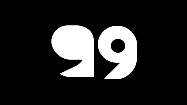 Bold white number 99, ninety-nine, isolated on a solid black background. Modern minimalist graphic design element, digit, or symbol illustration.