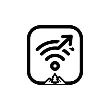 Wi-Fi signal with arrow above mountains icon