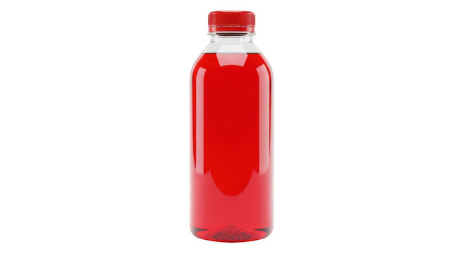Plastic bottle with red drink isolated on transparent background