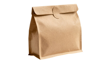 Obraz premium Kraft paper bag with folded top flap and round sticker, perfect for packaging food or gifts, isolated PNG on transparent background