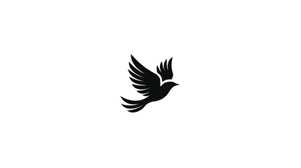 Obraz premium Minimalist black bird in flight silhouette on a clean white background, a generic avian graphic symbolizing freedom and peace.