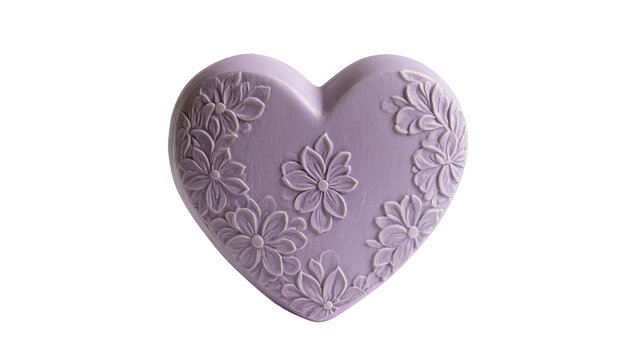 Decorative lavender heart with intricate embossed floral patterns, a charming isolated object for romantic designs and Valentine s Day PNG