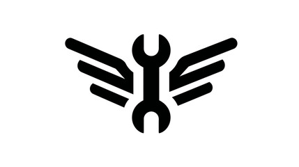 Obraz premium Winged Wrench Icon: Fast Repair Service Symbol, Mechanic Tool, Speed Maintenance Graphic, Engineering Solutions