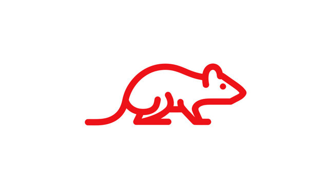 Minimalist Red Mouse or Rat Line Art Icon. Simple Vector Illustration of a Rodent Outline on White Background, ideal for Pest Control Symbol.