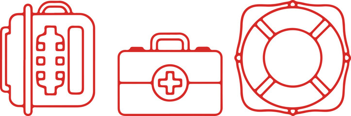 Emergency and safety equipment icons illustration © Sadhin