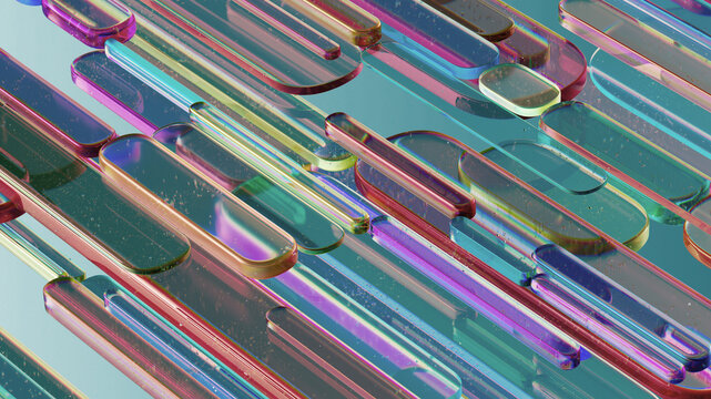 Vibrant Glass Strips Create Iridescent Abstract Art for Modern Design and Creative Projects