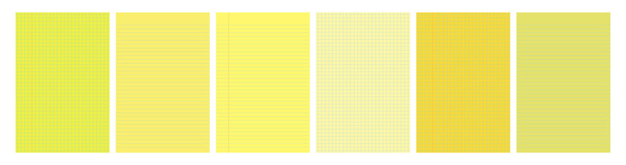 Set of yellow legal pad pages with lined or grid designs © dniprodd