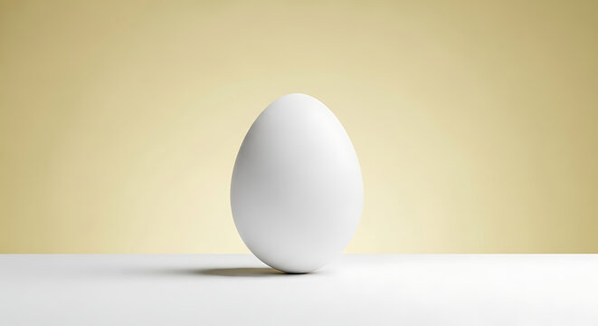 Single white egg on light background
