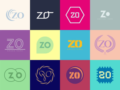 ZO logo company template. Letter z and o logotype. Set different classic serif lettering and modern bold text with design elements. Initial font typography.