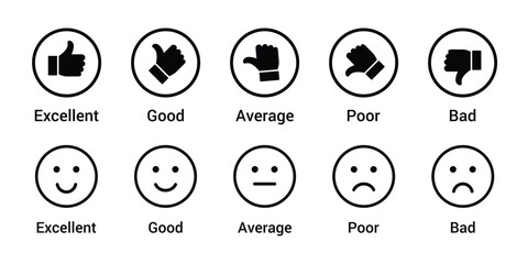 Thumbs up down icons and smiley face ratings isolated on transparent background © Moin