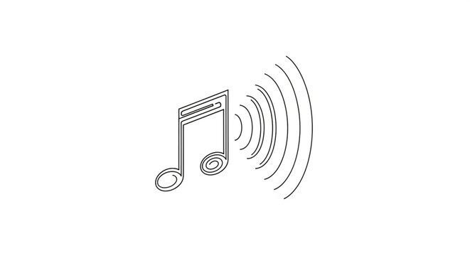 A minimalist vector graphic of a musical note with sound waves