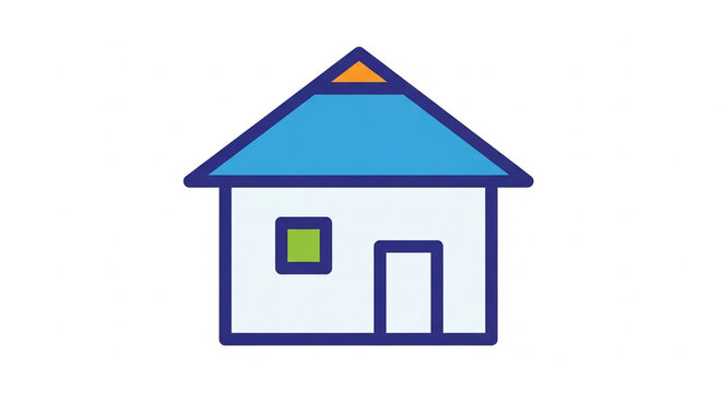 A simple vector graphic illustration of a house with a blue roof