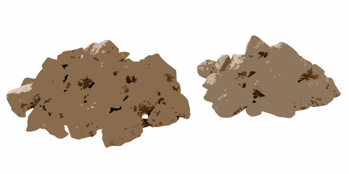 Two clumps of soil or dirt are isolated on a white background